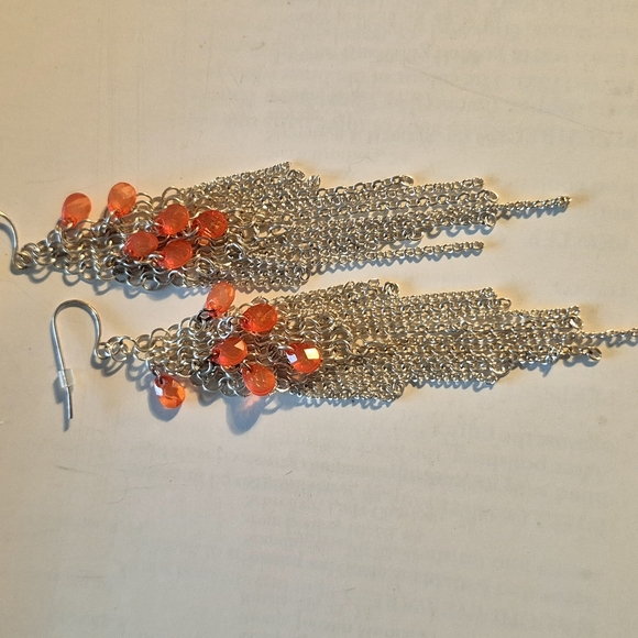 Chandelier Silver and Orange Dangle Earrings - Picture 1 of 9